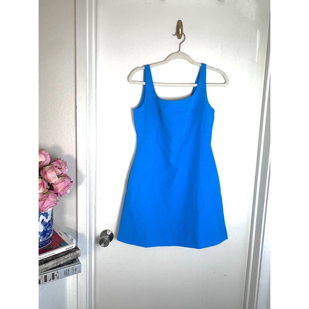 Cerulean Blue A-Line Mini Dress Sleeveless Scoop Neck Country Club Resort Wear